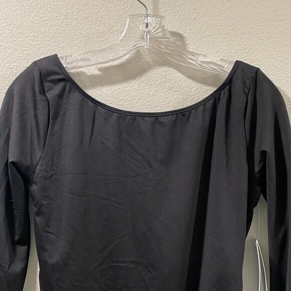 (NWT) DANSKIN Leotard 3/4 Sleeve Lattice Back, Black - L 12/14 - Picture 4 of 10